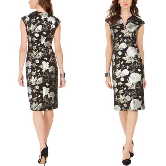 Connected Apparel Metallic Floral Sheath Dress - Picture 1 of 9